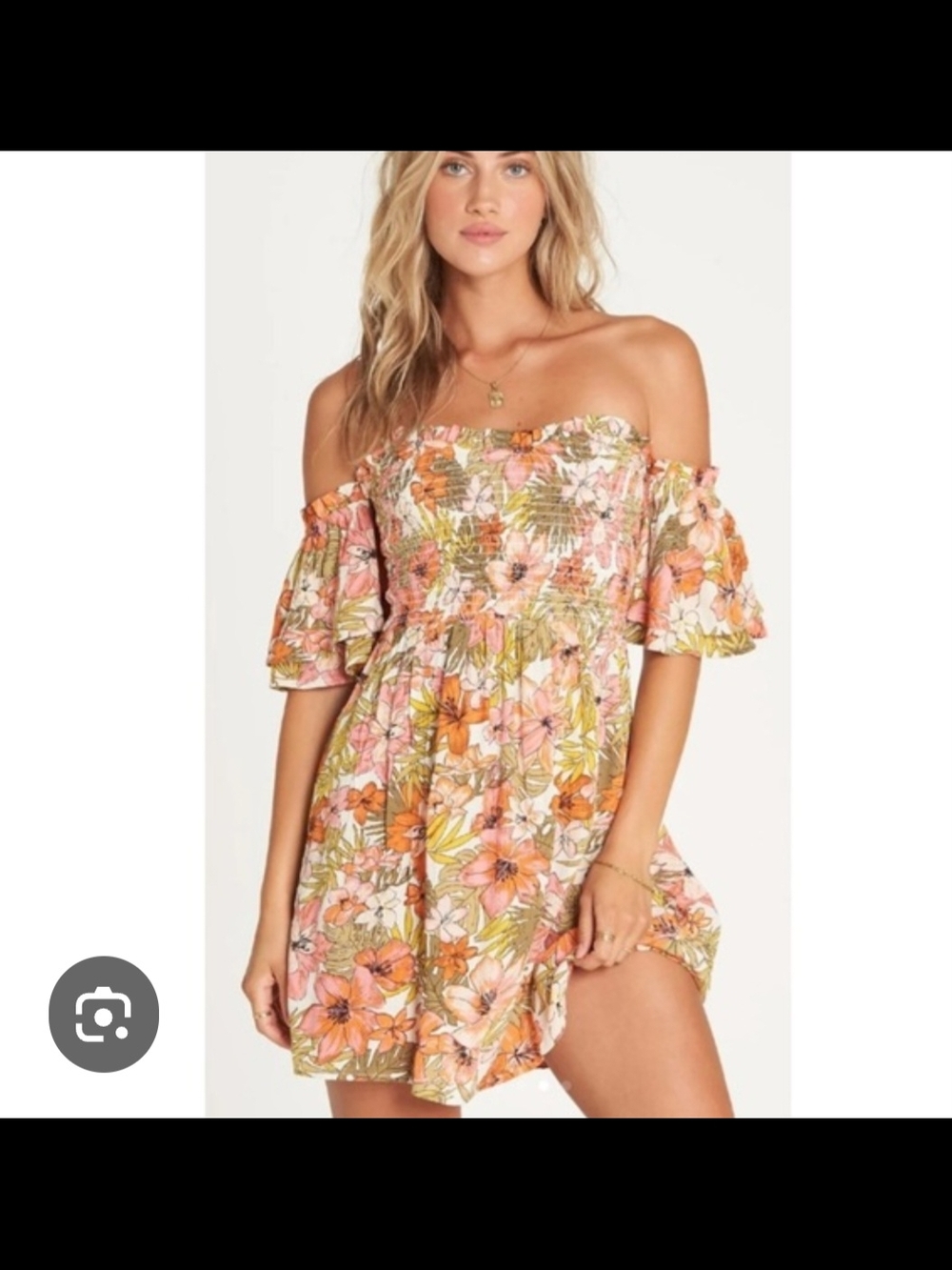 Billabong Peach-Pink Floral Off-Shoulder Mini Dress Medium